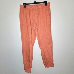 Just living women's linen blend jogger pants size S orange pull on elast…